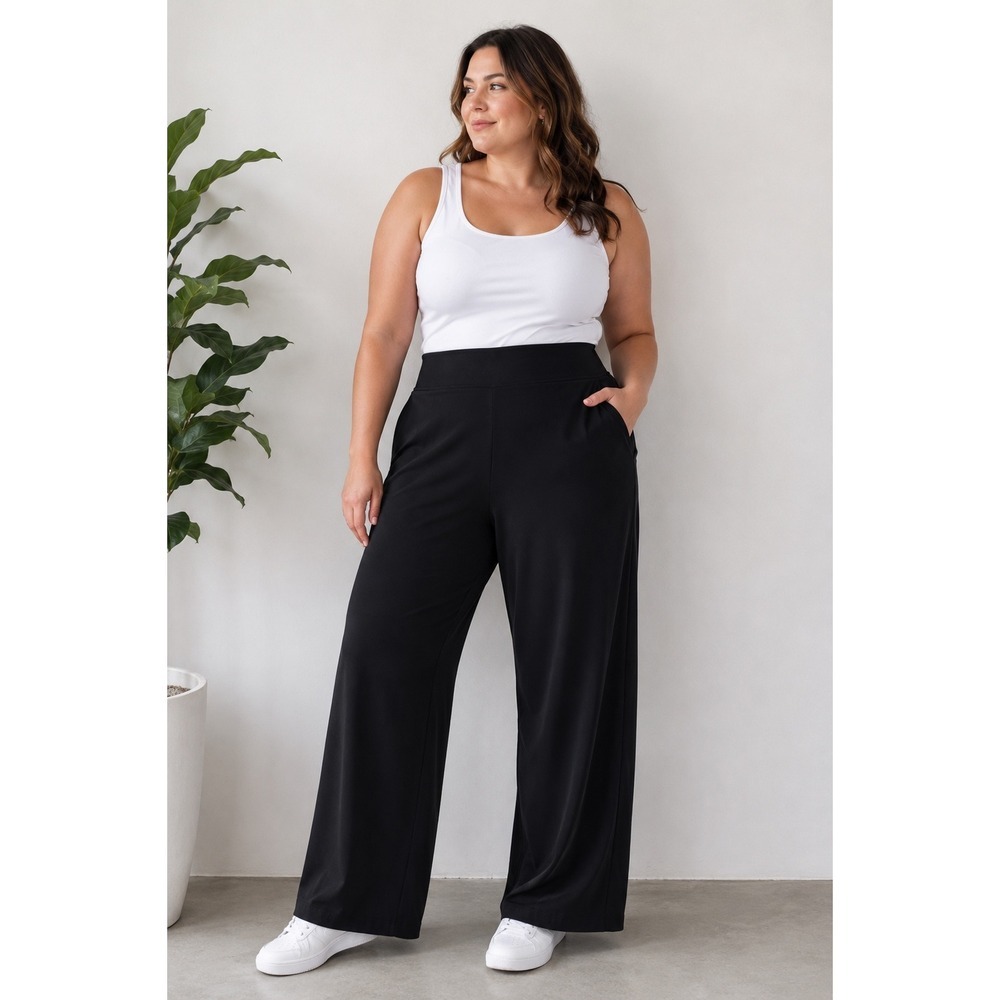 Athleta Brooklyn Wide Leg Pants Size 18 Black Athletic Travel Career Trouser